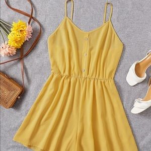 Plus yellow Button Front Cami Romper